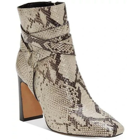 Vince Camuto Sestina Snakeskin Embossed Ankle Booties Wrap Around Harness Sz 8 M - Picture 1 of 16